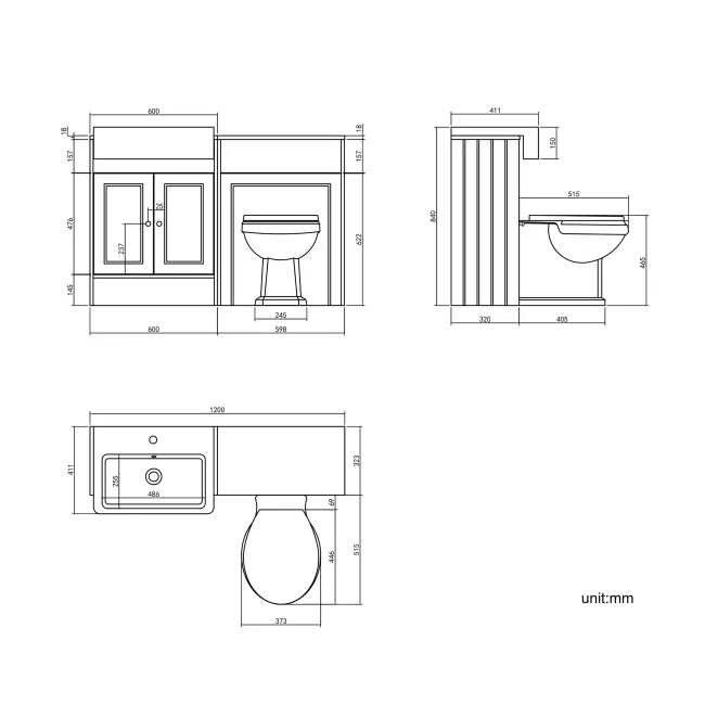 Monaco Graphite Grey Combination Vanity Basin and Hudson Toilet with Wooden Seat 1200mm - Brushed Brass Accents