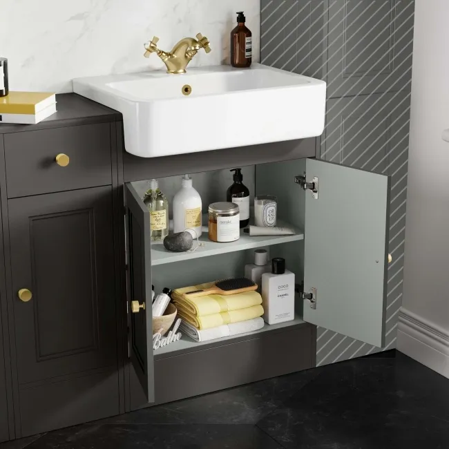Monaco Graphite Grey Combination Vanity Basin and Seattle Toilet 1500mm - Brushed Brass Accents