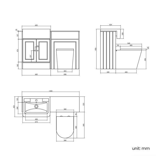 Monaco Graphite Grey Combination Vanity Traditional Basin with Marble Top & Boston Toilet 1200mm - Brushed Brass Accents
