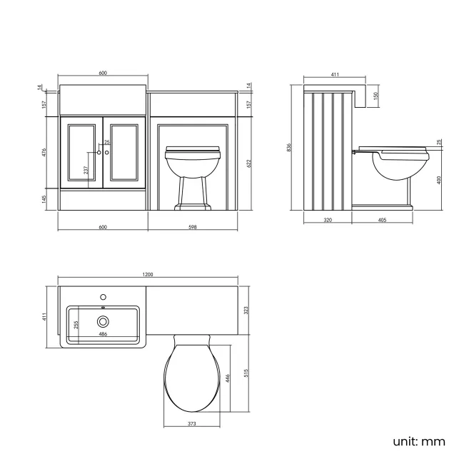 Monaco Inky Blue Combination Vanity Basin with Marble Top & Hudson Toilet with Wooden Seat 1200mm - Brushed Brass Accents