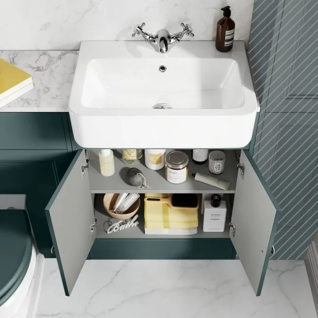 Monaco Midnight Green Combination Vanity Basin with Marble Top & Hudson Toilet with Wooden Seat 1200mm