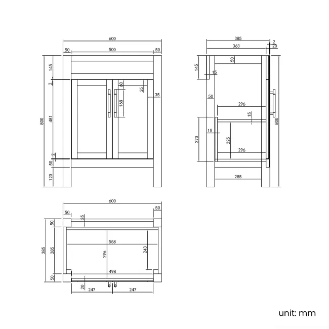 Bermuda Dove Grey Vanity with Curved Counter Top Basin 600mm - Brass Knurled Handles