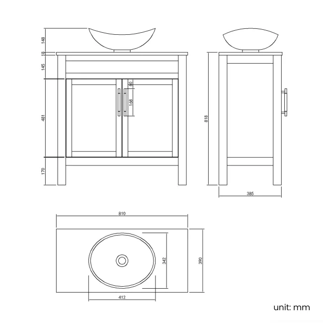 Bermuda Dove Grey Vanity with Oval Counter Top Basin 800mm - Brass Knurled Handles