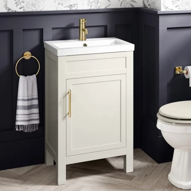 Bermuda Chalk White Basin Vanity 500mm - Brass Knurled Handles