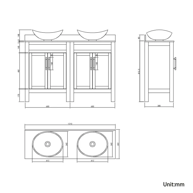 Bermuda Inky Blue Vanity with Marble Top & Oval Counter Top Basin 1200mm - Brass Knurled Handles