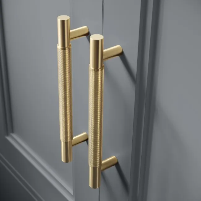 Monaco Dove Grey Basin Vanity and Back To Wall Toilet Unit 1200mm (Excludes Pan & Cistern) - Brass Knurled Handles