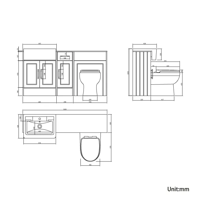 Monaco Dove Grey Combination Vanity Traditional Basin with Marble Top and Seattle Toilet 1500mm - Brass Knurled Handles