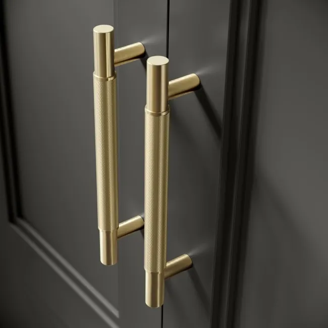 Monaco Graphite Grey Combination Vanity Traditional Basin and Boston Toilet 1200mm - Brass Knurled Handles