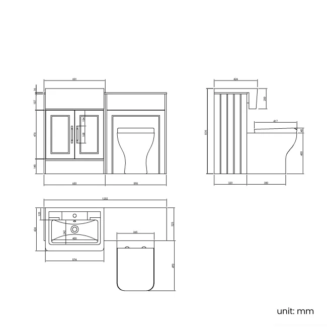 Monaco Inky Blue Combination Vanity Traditional Basin with Marble Top & Atlanta Toilet 1200mm - Brass Knurled Handles
