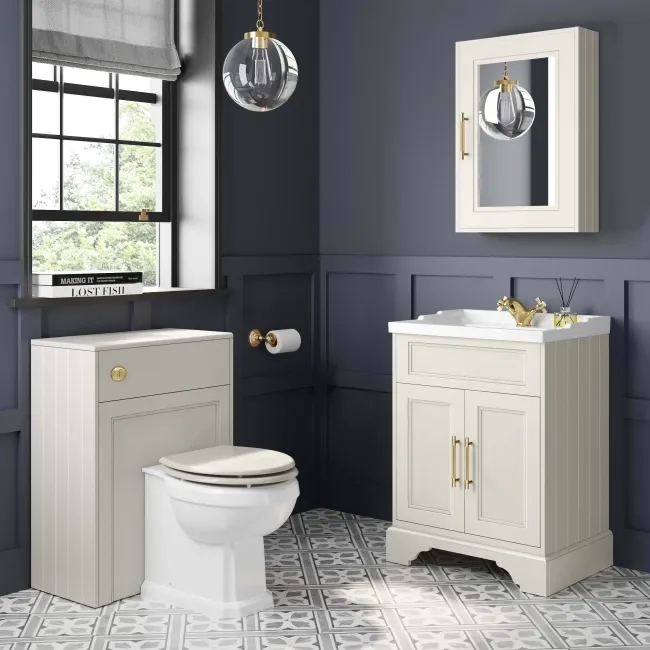 Lucia Chalk White Basin Vanity 630mm - Brass Knurled Handles