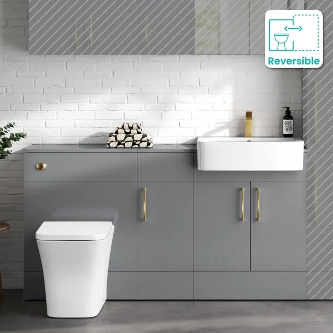 Harper Stone Grey Combination Vanity Basin and Houston Toilet 1500mm - Brushed Brass Accents