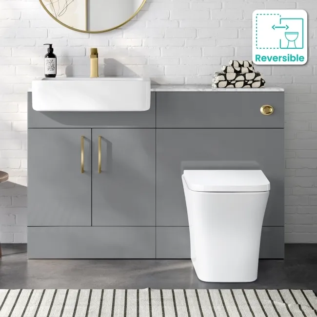 Harper Stone Grey Combination Vanity Basin with Marble Top & Houston Toilet 1200mm - Brushed Brass Accents