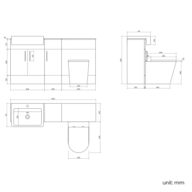 Harper Navy Blue Combination Vanity Basin and Boston Toilet 1500mm