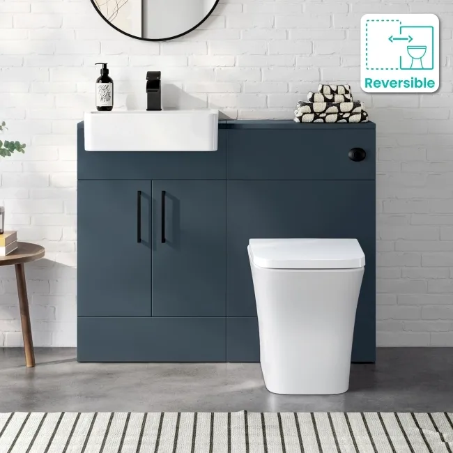 Harper Navy Blue Combination Vanity Basin & Houston Toilet 1000mm - Black Accents