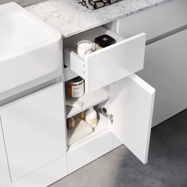 Foster Gloss White Combination Vanity Basin with Marble Top & Tucson Toilet 1500mm