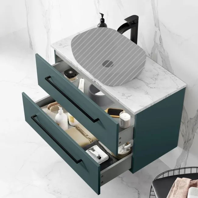 Elba Midnight Green Wall Hung Drawer Vanity 800mm (Excludes Counter Top Basin) - Black Accents