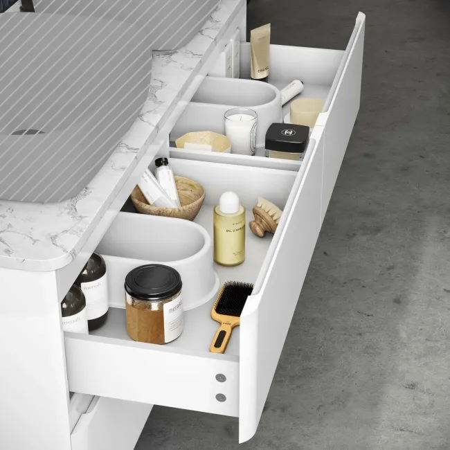 Corsica Gloss White Wall Hung Drawer Vanity with Marble Top 1200mm - Excludes Counter Top Basin