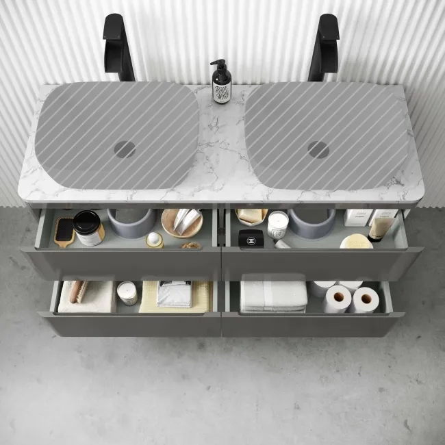 Corsica Tungsten Grey Wall Hung Drawer Vanity with Marble Top 1200mm - Excludes Counter Top Basin
