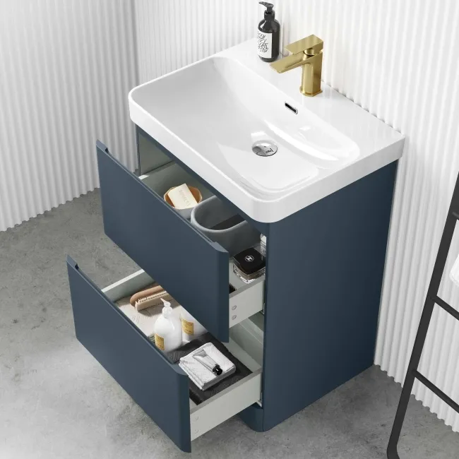 Corsica Inky Blue Basin Drawer Vanity 600mm