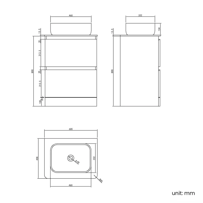 Corsica Inky Blue Vanity Drawer with Marble Top & Curved Counter Top Basin 600mm