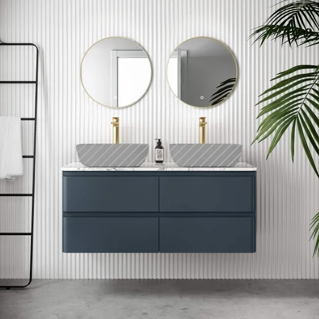 Corsica Inky Blue Wall Hung Drawer Vanity with Marble Top 1200mm - Excludes Counter Top Basin