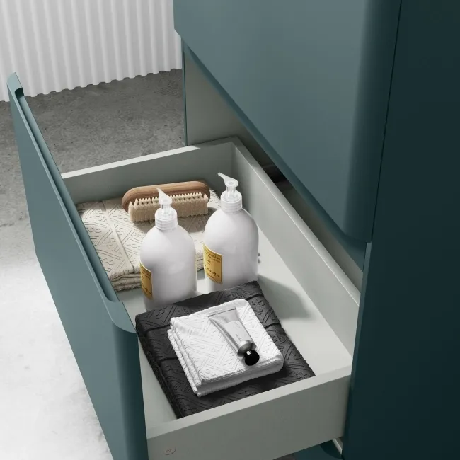 Corsica Midnight Green Vanity Drawer with Marble Top & Curved Counter Top Basin 600mm