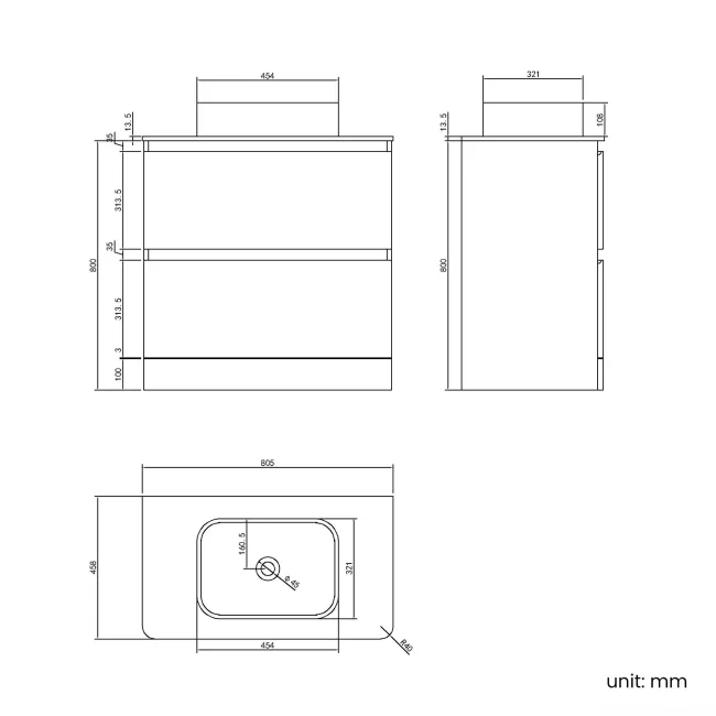 Corsica Midnight Green Vanity Drawer with Marble Top & Marin Basin 800mm