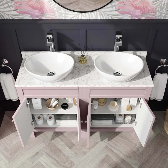 Bermuda Cashmere Pink Vanity with Marble Top & Oval Counter Top Basin 1200mm