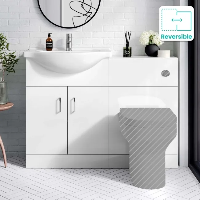 Quartz Gloss White Basin Vanity and Back To Wall Toilet Unit 1150mm - Excludes Toilet