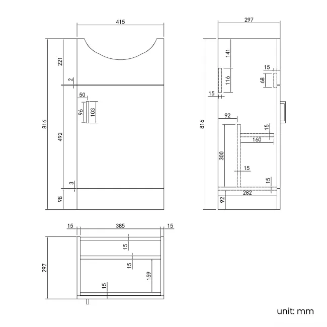 Quartz Gloss White Cloakroom Vanity with Semi Recessed Basin 450mm - Black Accents