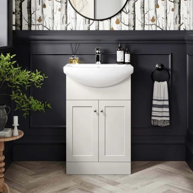 Capri Cotton White Vanity with Semi Recessed Basin 550mm - Brushed Handles