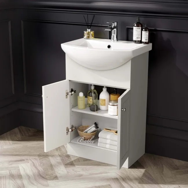 Capri Cotton White Vanity with Semi Recessed Basin 550mm - Brushed Handles