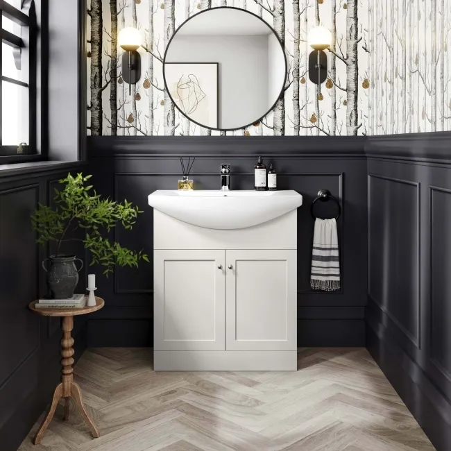 Capri Cotton White Vanity with Semi Recessed Basin 750mm - Brushed Handles