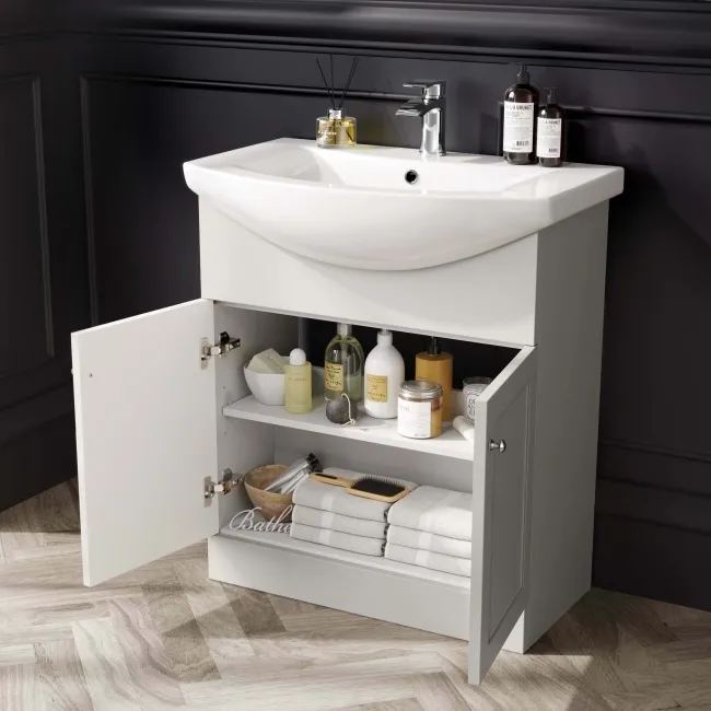 Capri Cotton White Vanity with Semi Recessed Basin 750mm - Brushed Handles
