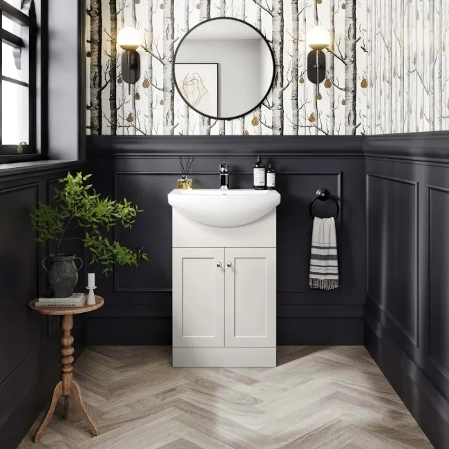 Capri Cotton White Vanity with Semi Recessed Basin 550mm - Chrome Handles