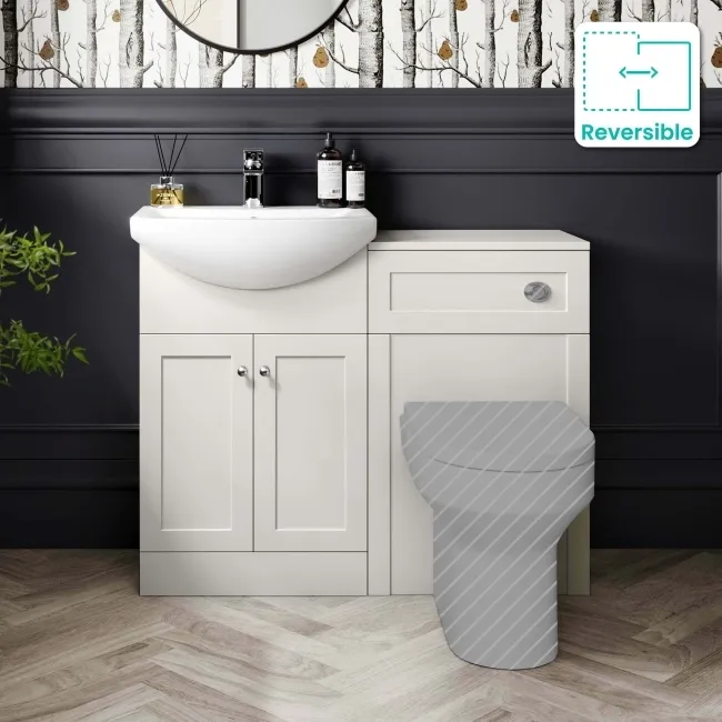 Capri Cotton White Basin Vanity and Back To Wall Unit 1050mm (Excludes Toilet) - Chrome Handles