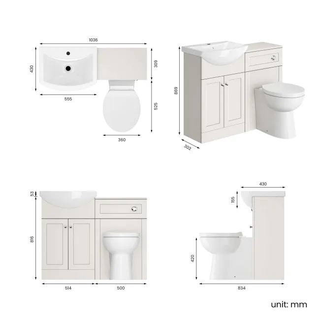 Capri Cotton White Combination Vanity Basin and Austin Toilet 1050mm - Chrome Handles