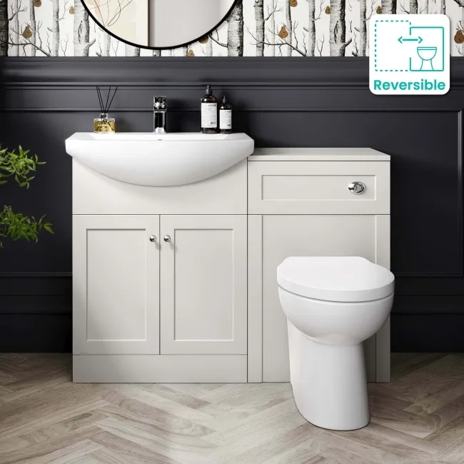 Capri Cotton White Combination Vanity Basin and Austin Toilet 1150mm - Chrome Handles