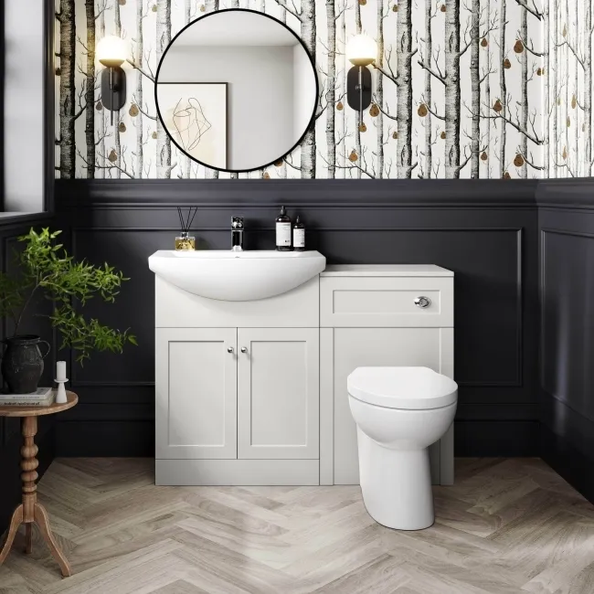 Capri Cotton White Combination Vanity Basin and Austin Toilet 1150mm - Chrome Handles