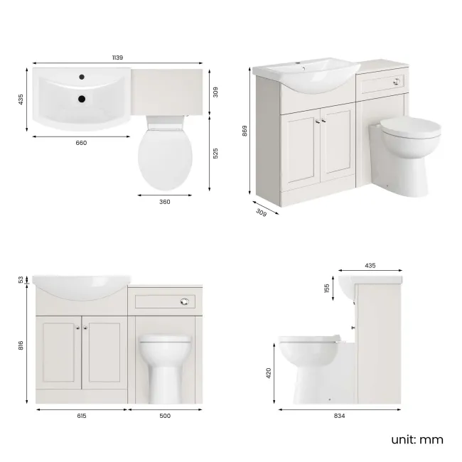 Capri Cotton White Combination Vanity Basin and Austin Toilet 1150mm - Chrome Handles