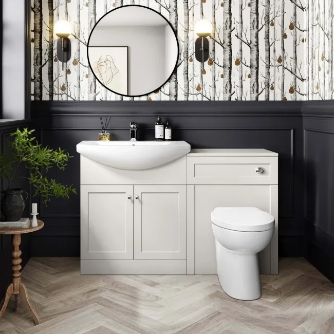 Capri Cotton White Combination Vanity Basin and Austin Toilet 1350mm - Chrome Handles