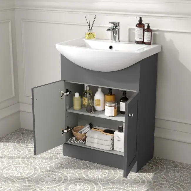 Capri Slate Grey Vanity with Semi Recessed Basin 650mm - Brushed Handles