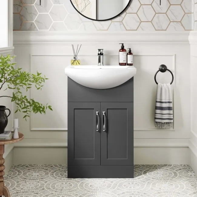 Capri Slate Grey Vanity with Semi Recessed Basin 550mm - Traditional Handles