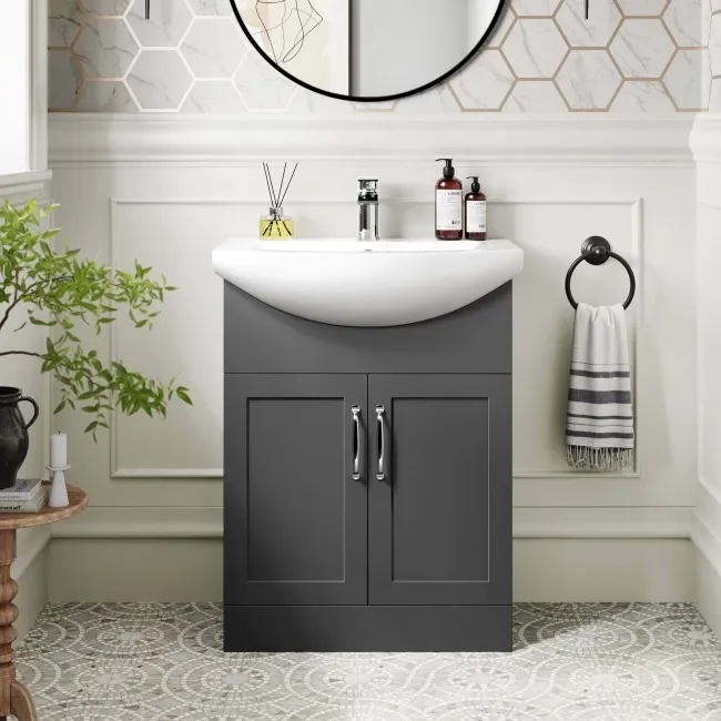 Capri Slate Grey Vanity with Semi Recessed Basin 650mm - Traditional Handles