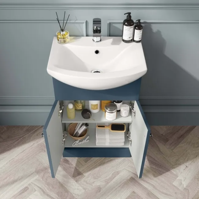 Capri Navy Blue Vanity with Semi Recessed Basin 550mm - Chrome Handles