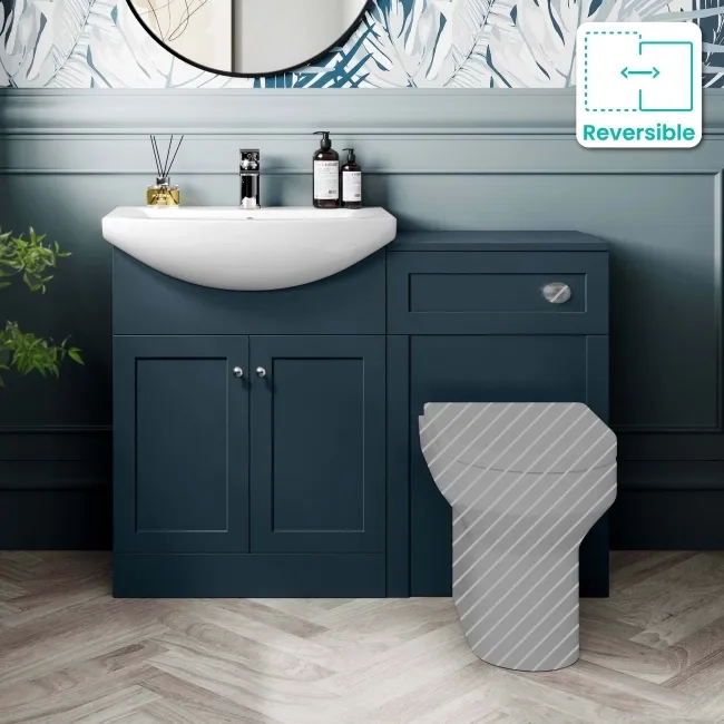 Capri Navy Blue Basin Vanity and Back To Wall Unit 1150mm (Excludes Toilet) - Chrome Handles