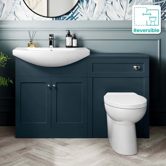 Capri Navy Blue Combination Vanity Basin and Austin Toilet 1350mm - Chrome Handles