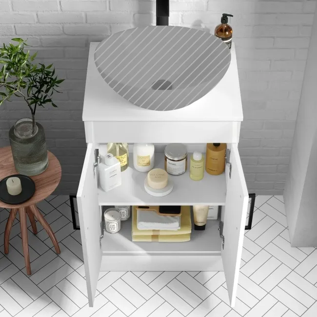 Mersey Gloss White Vanity 500mm Excludes Counter Top Basin - Black Accents