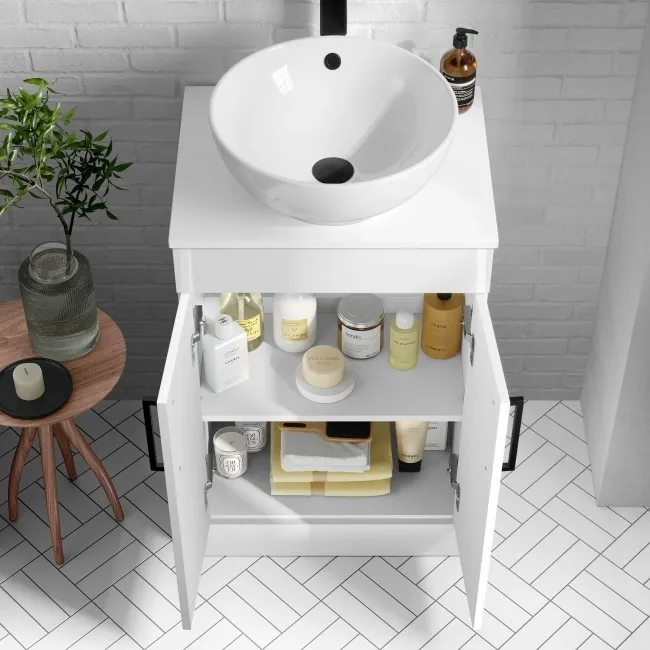 Mersey Gloss White Vanity with Mesa Basin 500mm - Black Accents