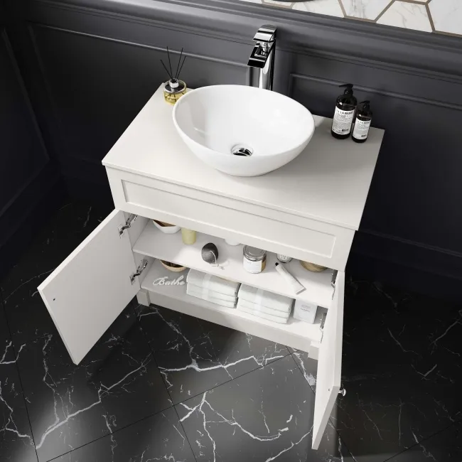 Milos Cotton White Vanity with Oval Basin 800mm - Brushed Handles